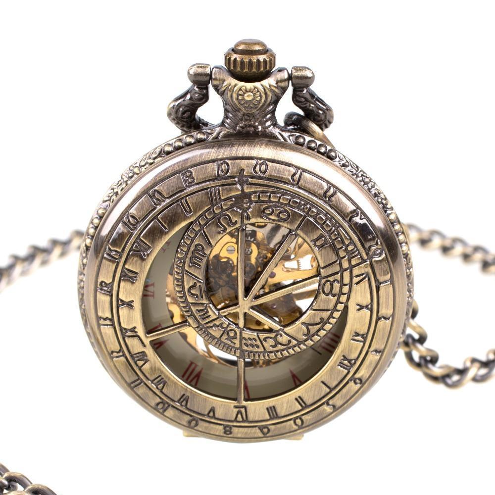 Men&amp;#39;s Mechanical Hand Wind Zodiac Steampunk Pocket Watch