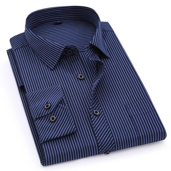 Men&amp;#39;s Navy Blue Striped Dress Shirt