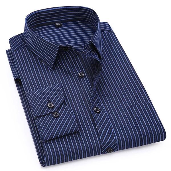 Men&amp;#39;s Navy Striped Dress Shirt
