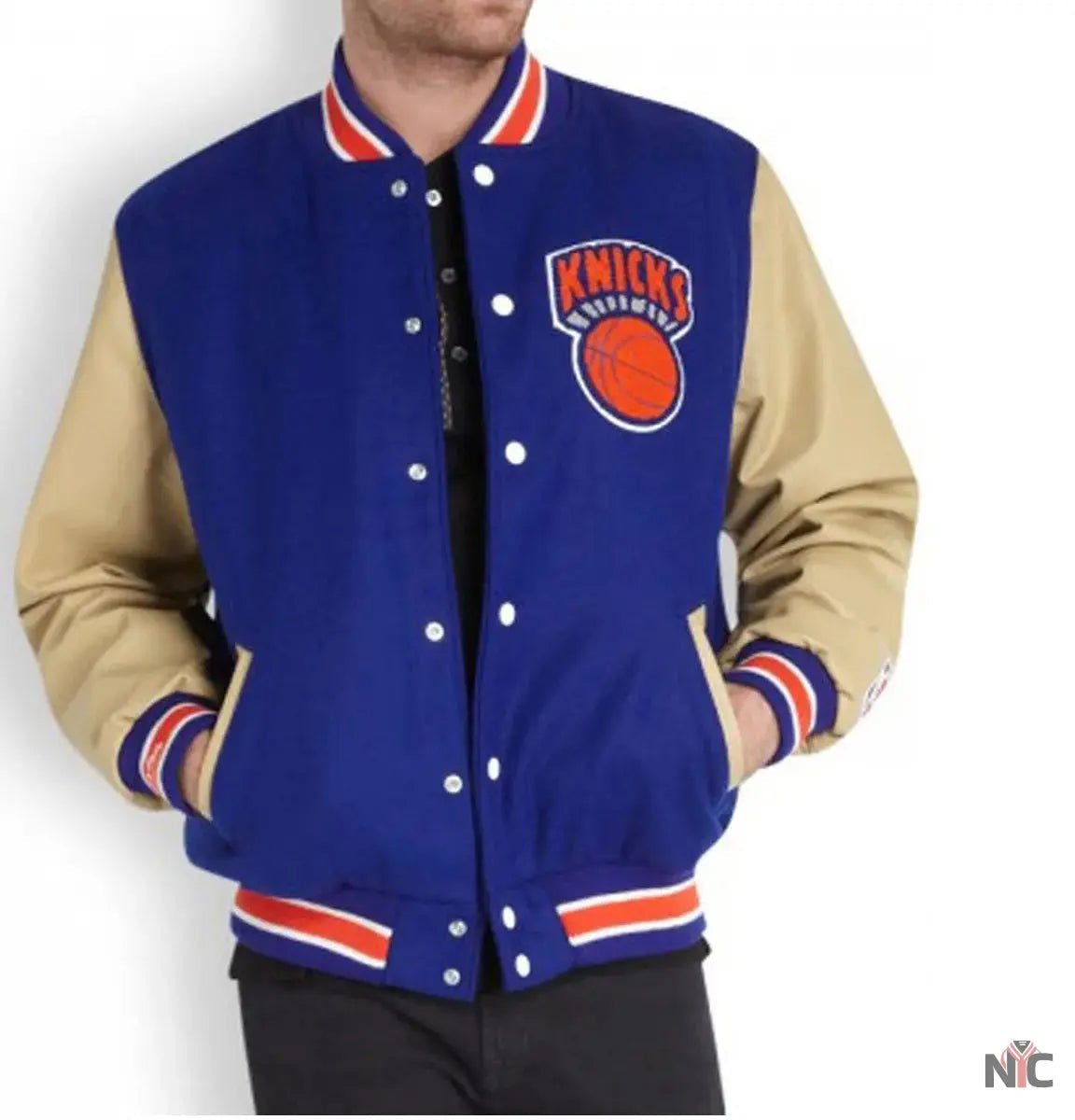 Mens New York Knicks Blue Letterman Jacket