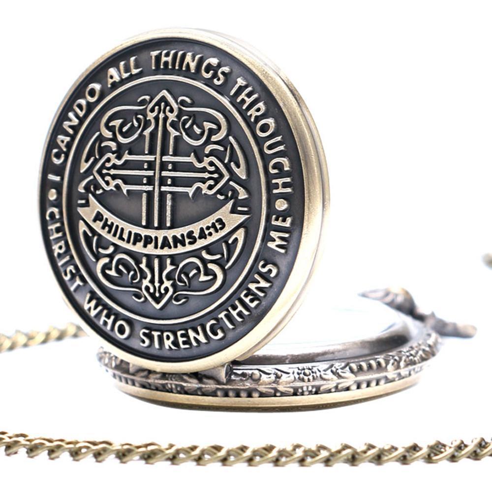 Men&#39;s Philippians 4:13 Bronze Vintage Pocket Watch