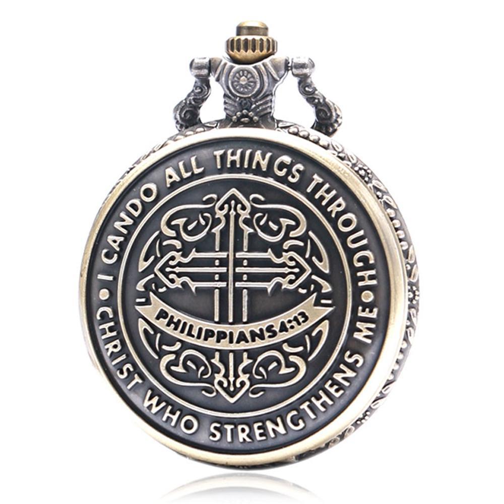 Men&#39;s Philippians 4:13 Bronze Vintage Pocket Watch