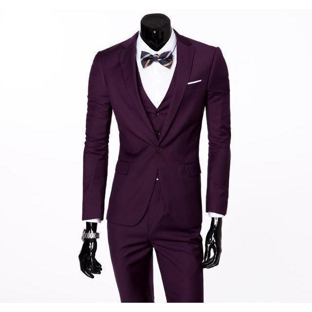 Men&amp;#39;s Purple One Button Slim Fit Suit - Three Piece