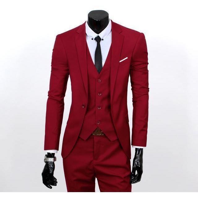 Men&amp;#39;s Red One Button Slim Fit Suit - Three Piece