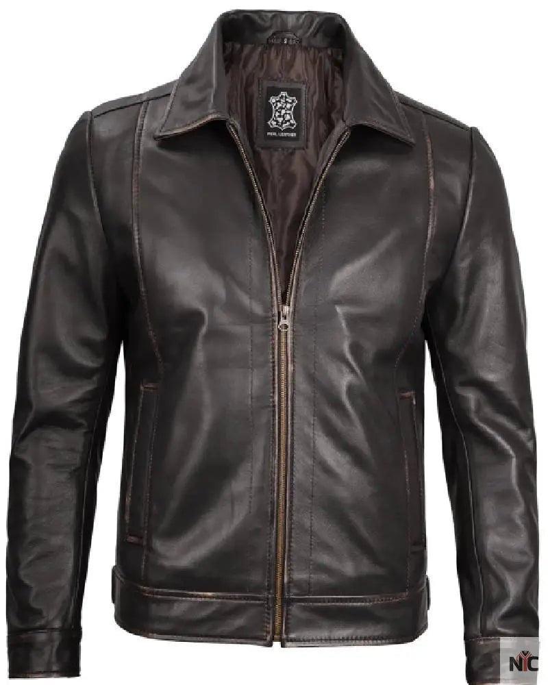 Mens Vintage Leather Rub Off Brown Casual Jacket