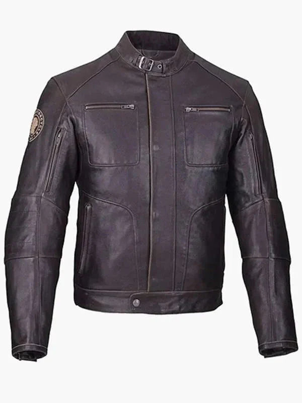 Men Brown Cafe Racer Real Leather Jacket