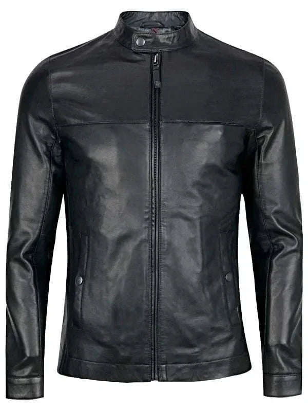 Sheepskin Slim Fit Men Black Leather Jacket