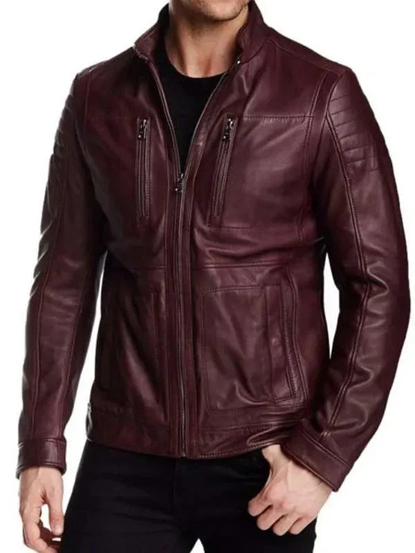 Men Aviator Maroon Cafe Racer Real Leather Jacket