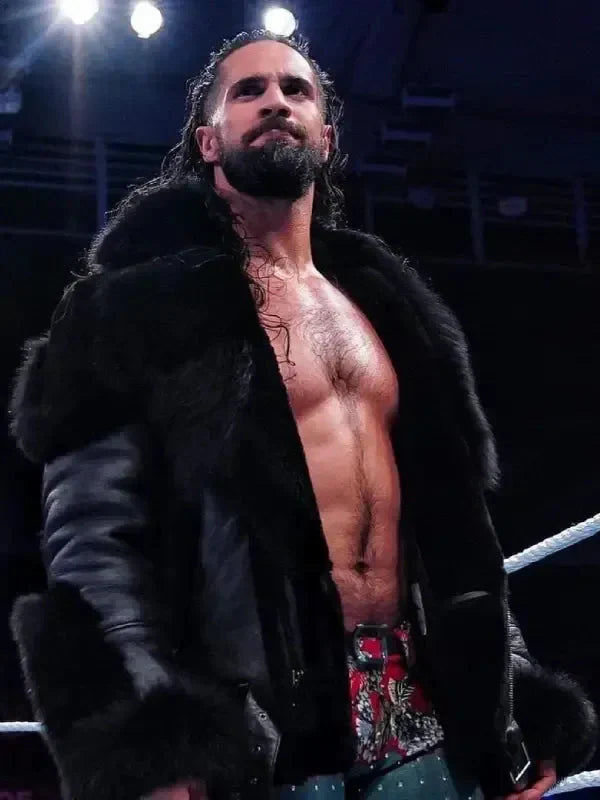 Men’s Monday Night RAW Black Leather Fur Jacket