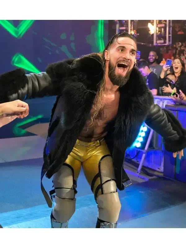 Men’s Monday Night RAW Black Leather Fur Jacket