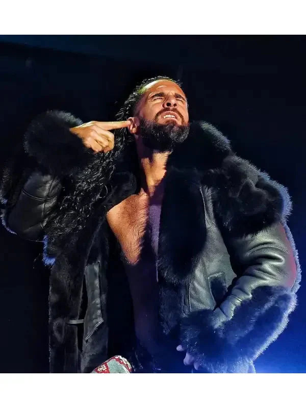 Men’s Monday Night RAW Black Leather Fur Jacket