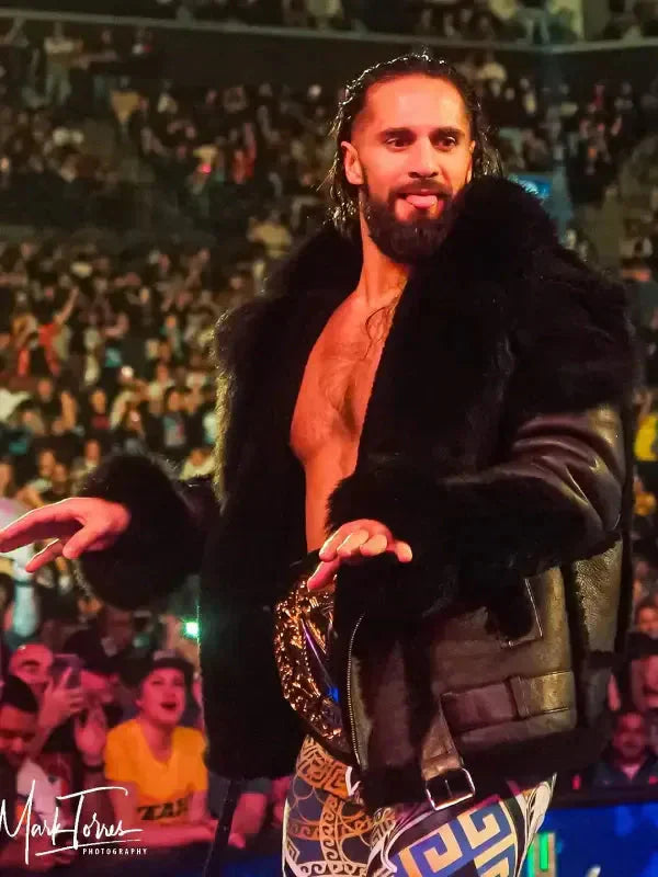 Men’s Monday Night RAW Black Leather Fur Jacket