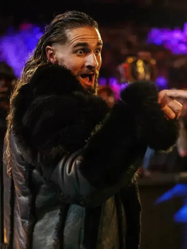 Men’s Monday Night RAW Black Leather Fur Jacket