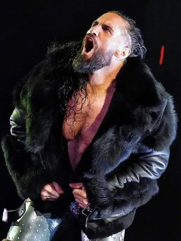Men’s Monday Night RAW Black Leather Fur Jacket
