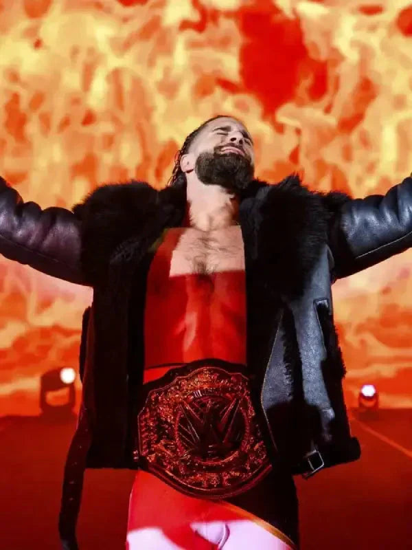 Men’s Monday Night RAW Black Leather Fur Jacket