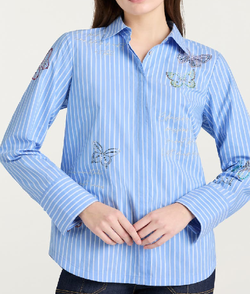 Butterfly Stripe Cotton Blend Shirt