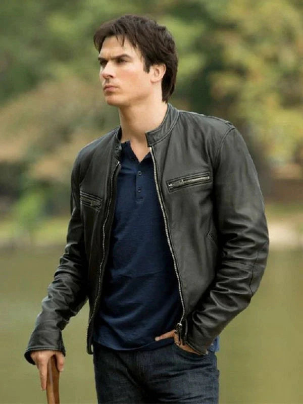Damon Salvatore Vampire Diaries Leather Jacket