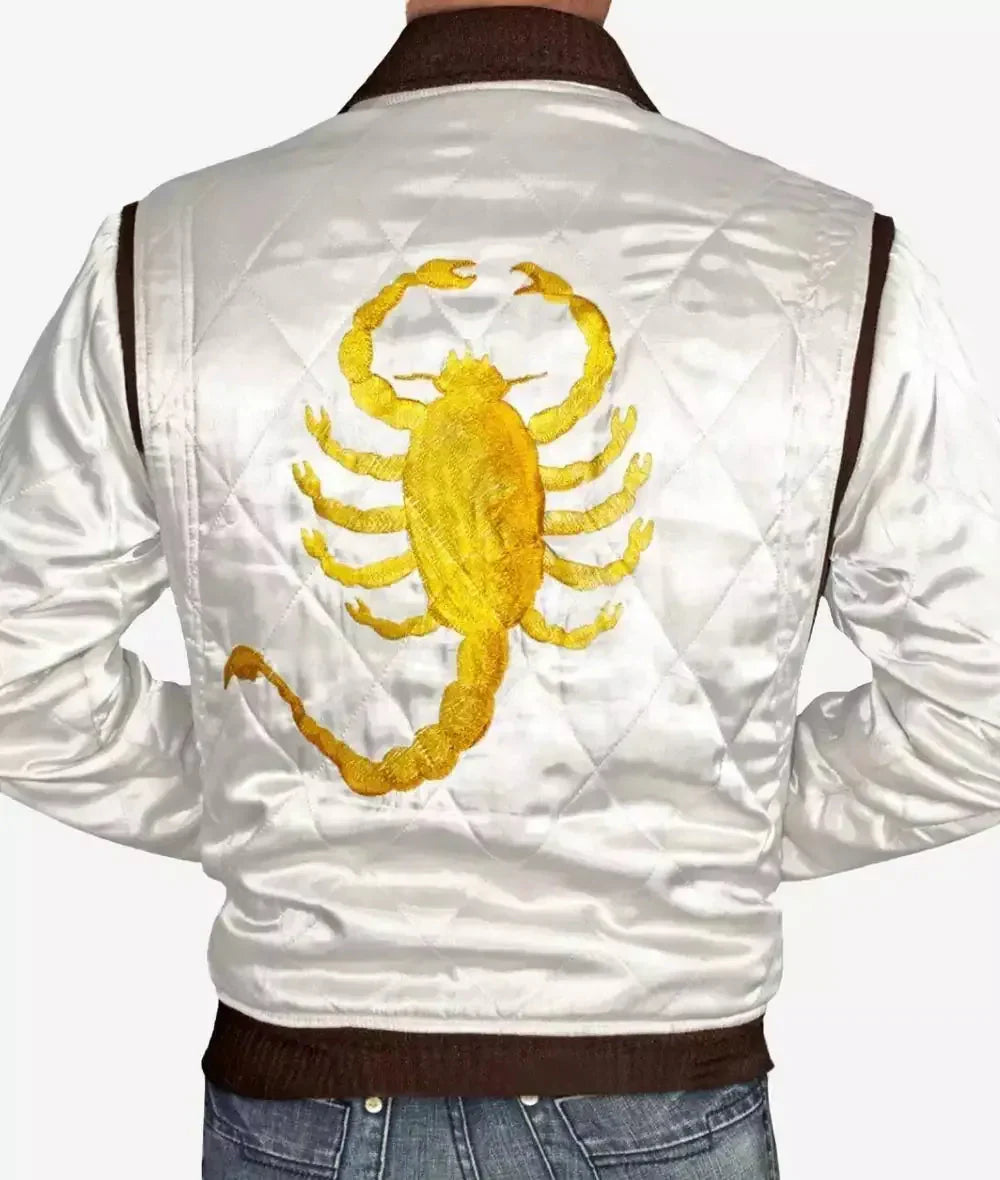 Men’s White Scorpion Logo Bomber Jacket