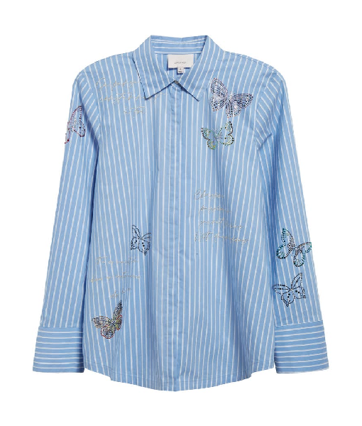 Butterfly Stripe Cotton Blend Shirt