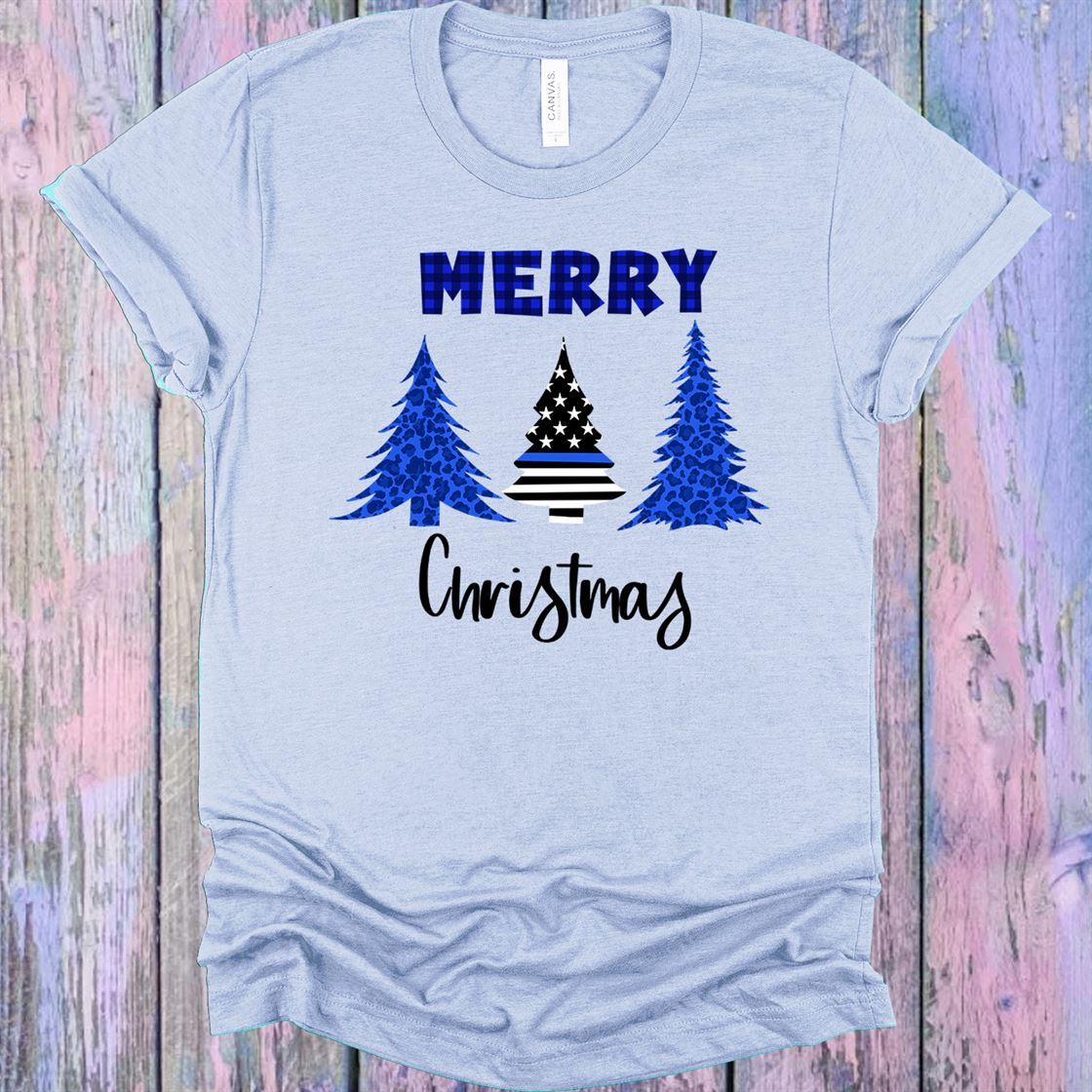 Merry Christmas Blue Line Graphic Tee