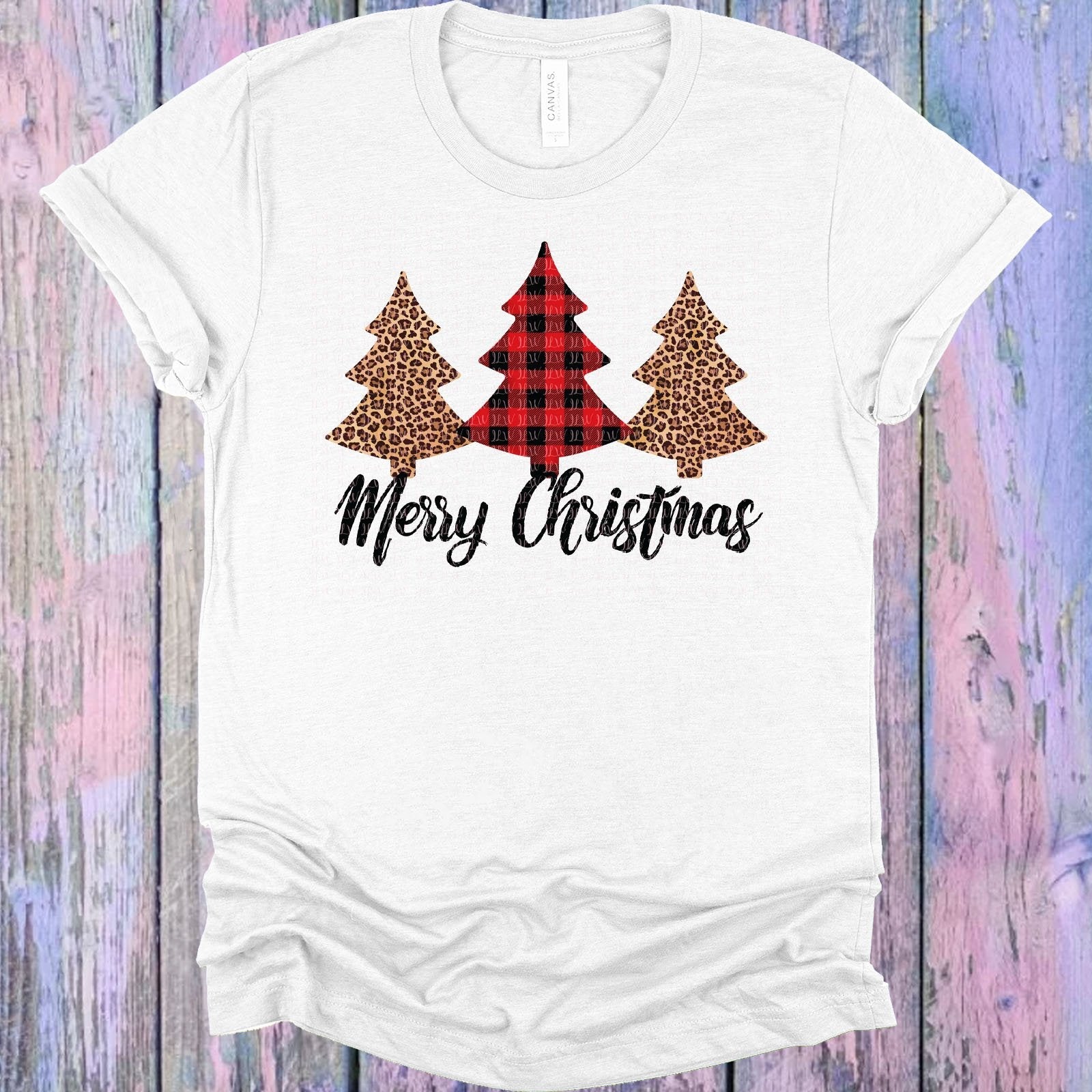 Merry Christmas Plaid Leopard Graphic Tee