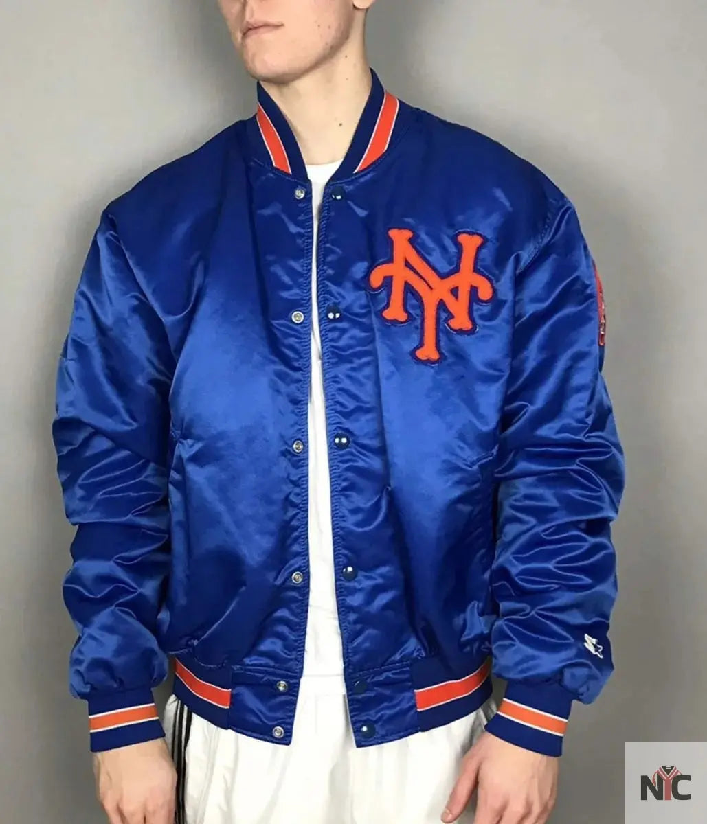 Mets New York Blue and White Satin Jacket
