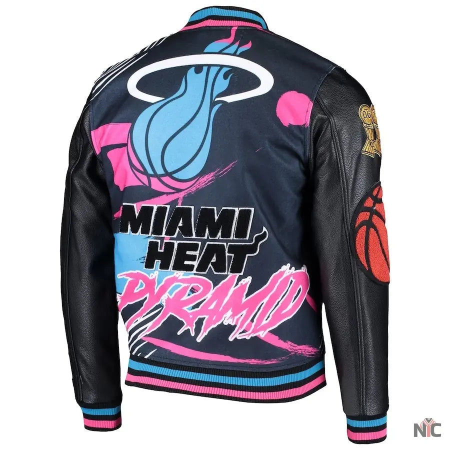 Miami Heat Pyramid Black Full-Snap Varsity Jacket