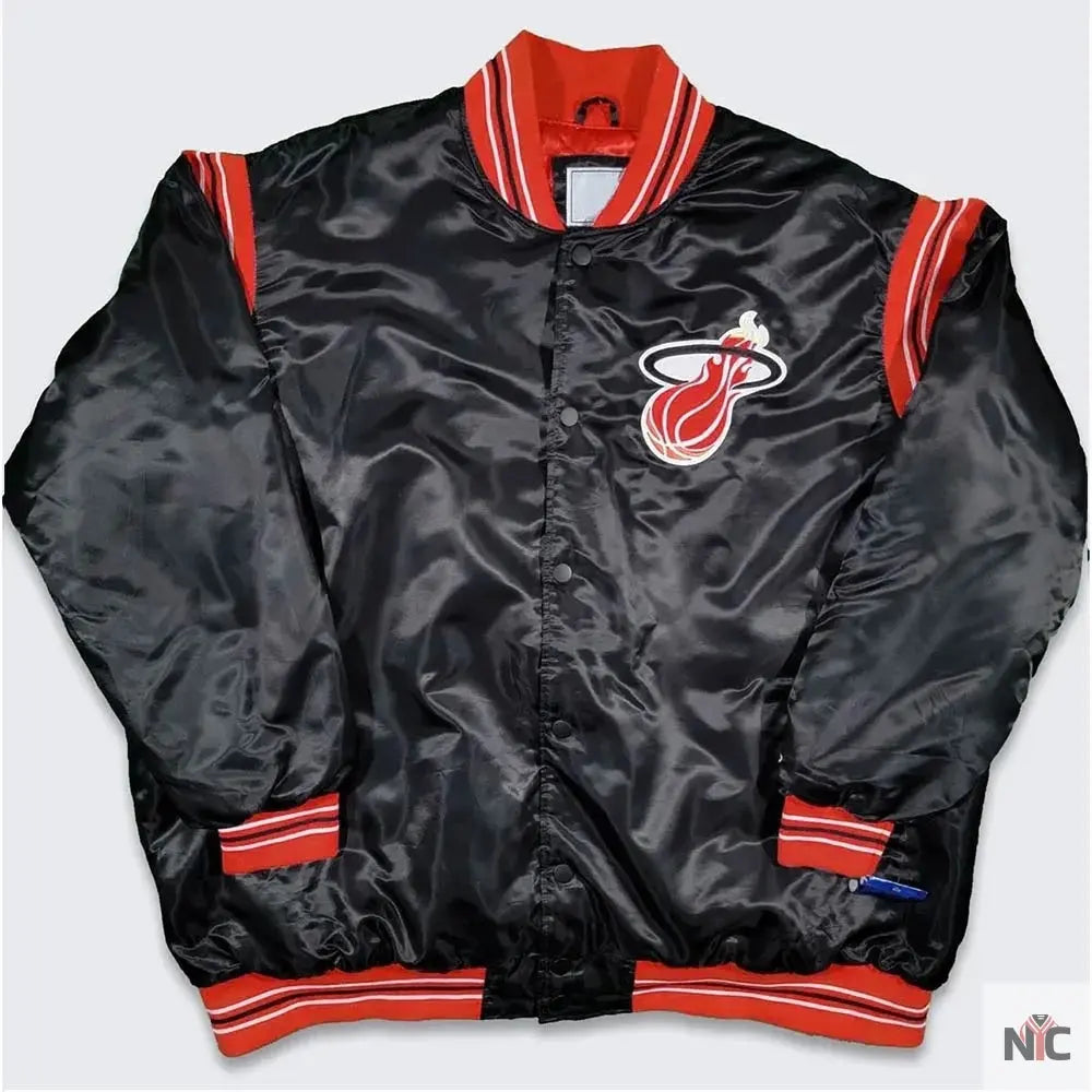 Miami Heat Teddy Black Varsity Satin Jacket