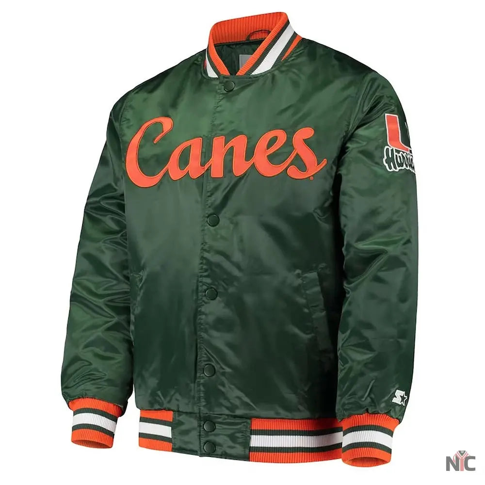 Miami Hurricanes OLine Green Satin Jacket