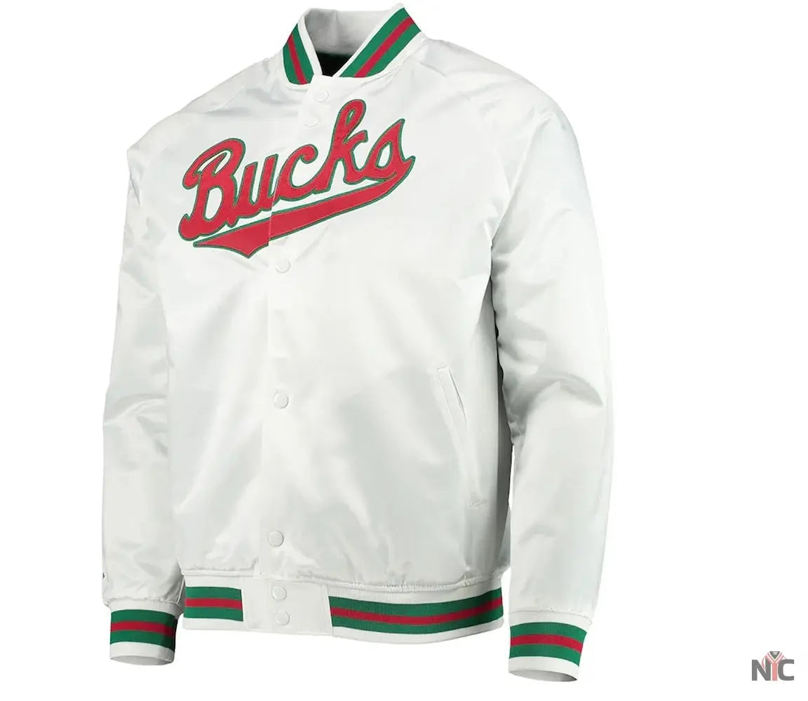 Milwaukee Bucks Hardwood Classics White Satin Jacket