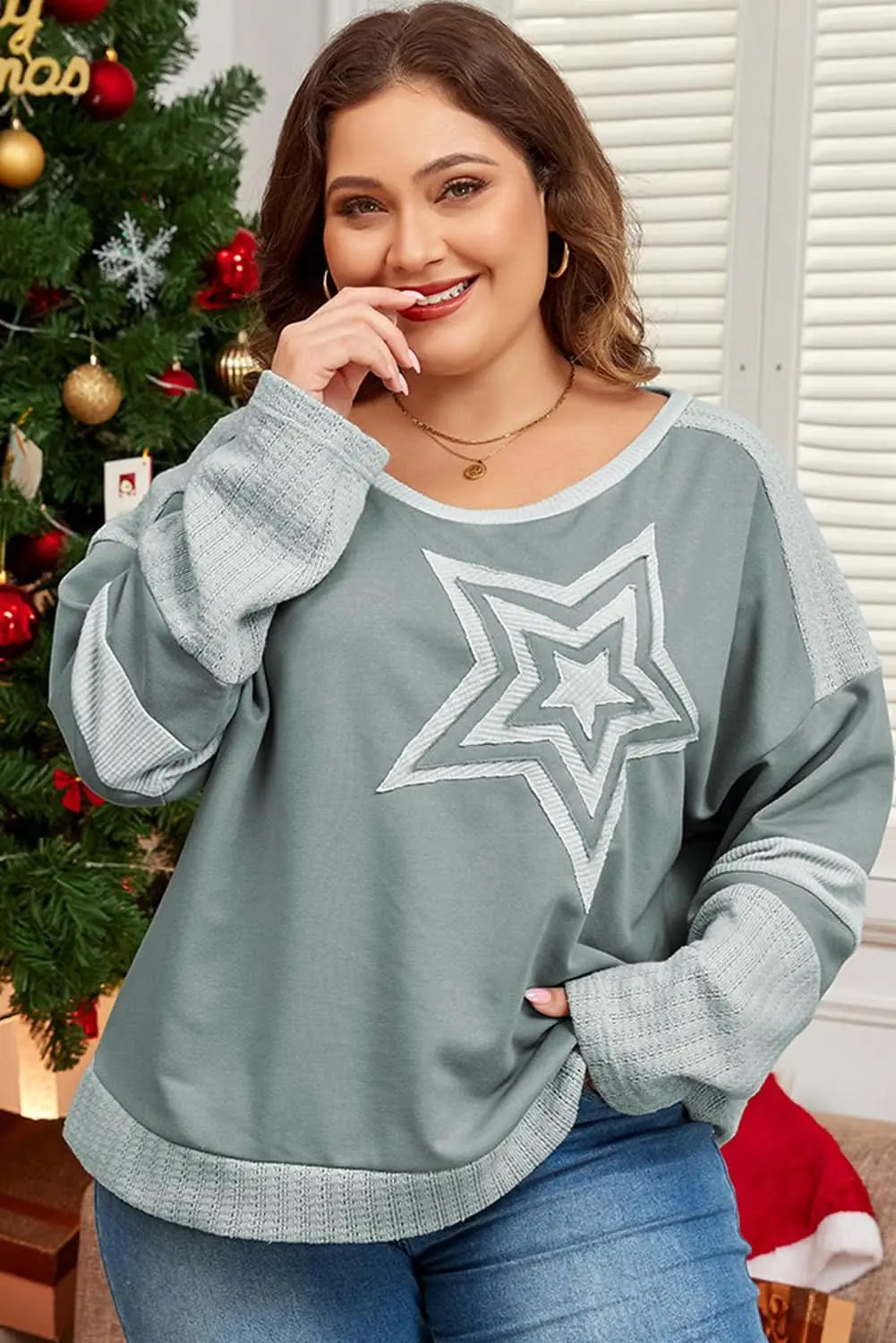 Love Salve Mist Green Star Tee Daily Wear Top Women&amp;#39;s Casual Patchwork Soft