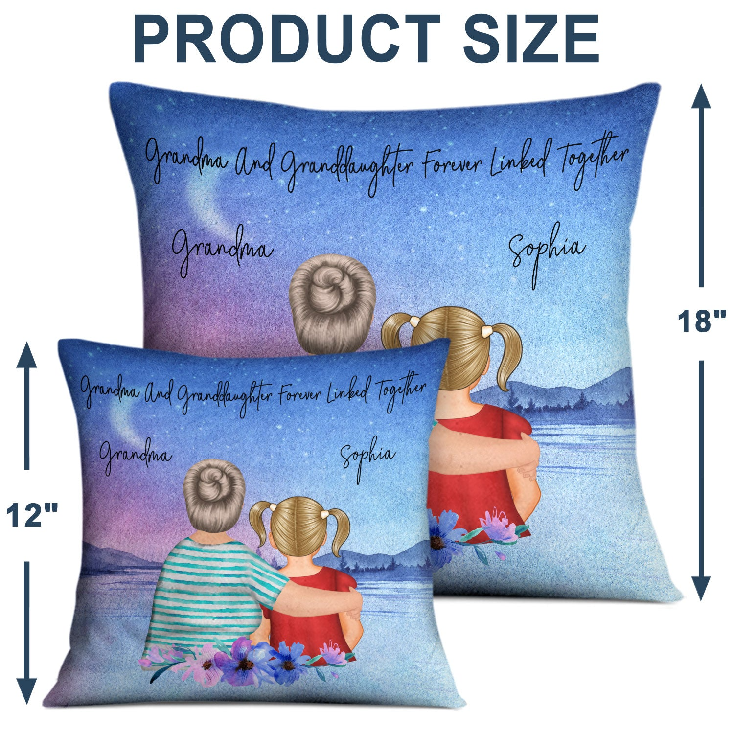 Mother & Daughter Forever Linked Together Watercolor Style - Personalized Custom Pillow - Gift For Mom, Daughter & Grandma