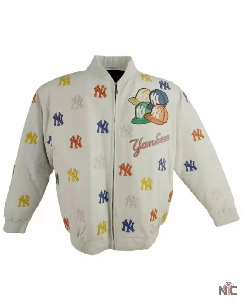 Mlb New York Yankees White Leather Jacket