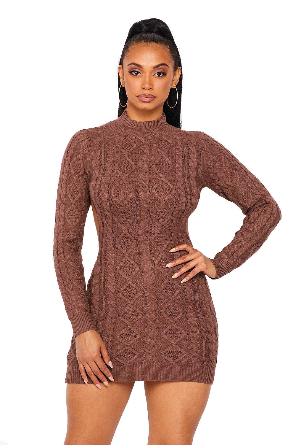 Mock Neck Back Out Sweater Dress