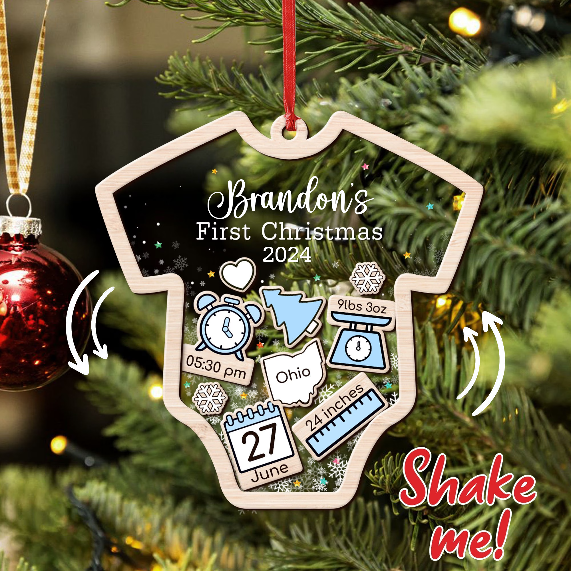 Custom Baby&amp;#39;s First Christmas 2025 - Personalized Shaker Ornament - Customized Baby Name, New 1st Baby Gift, Baby Keepsake, 4D Shake Babies Ornament