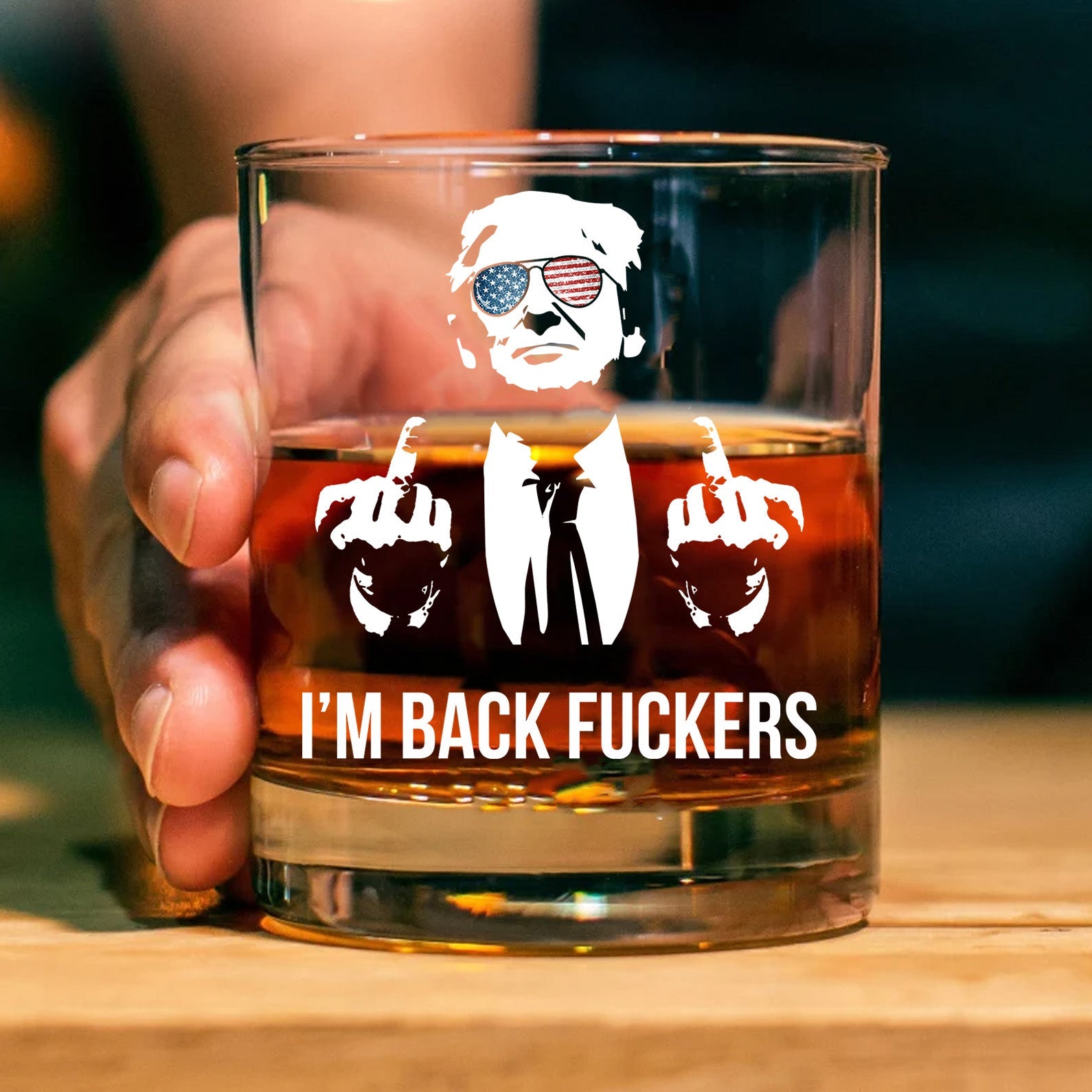I&amp;#39;m Back Fuckers | Trump Won 2024 Whisky Glass | Trump 47th President Print Whisky Glasses T1748C - GOP