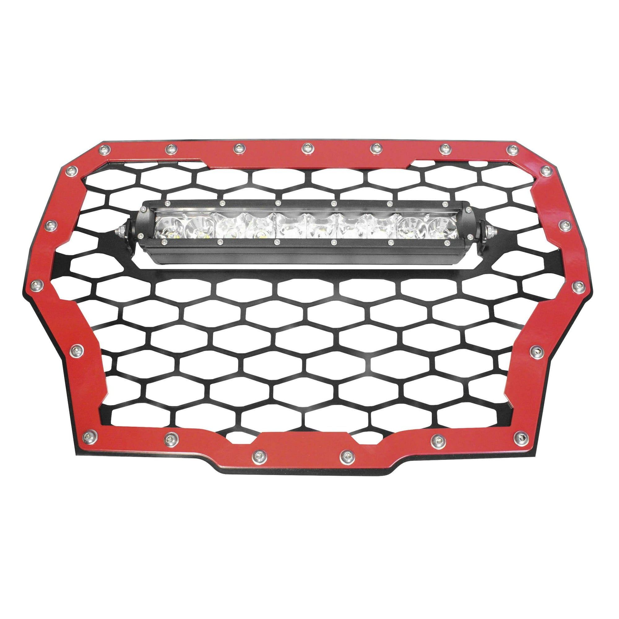 MODQUAD RZR-FGLS-T-RD FRONT GRILL WITH 10IN. LIGHT BAR - RED