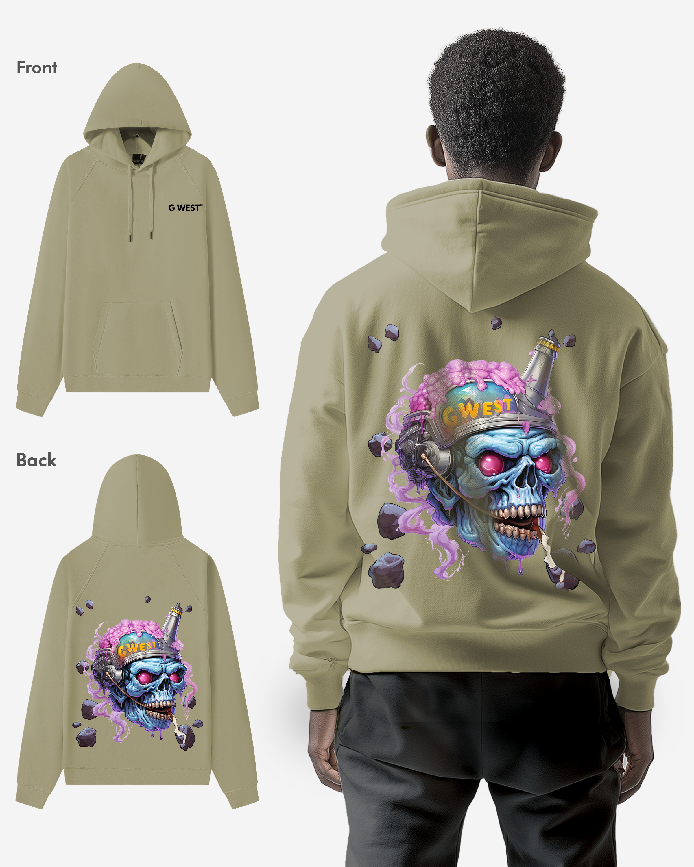 G West Mens Beer Helmet Zombie Heavy Premium Hoodie