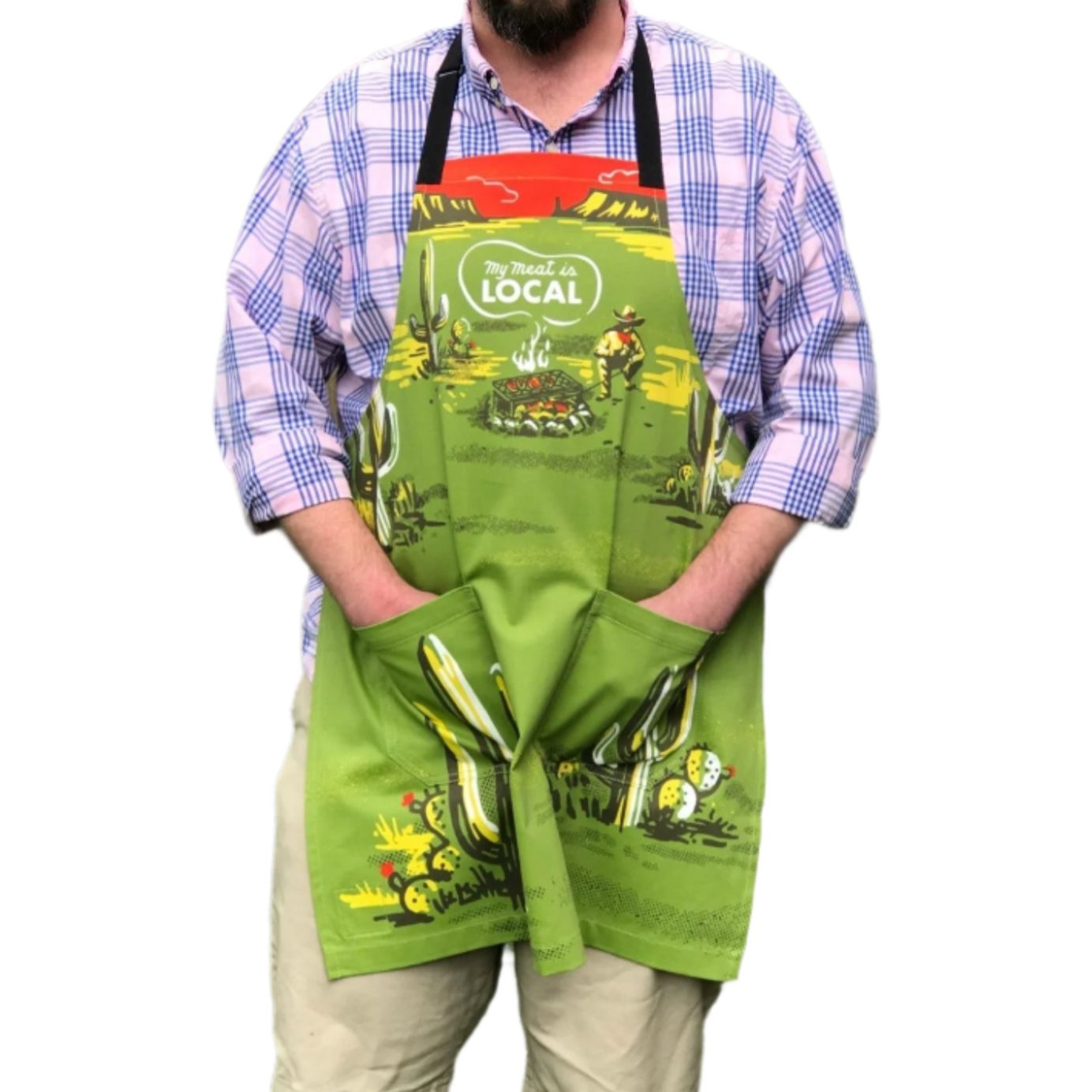 My Meat Is Local Funny Cooking and BBQ Apron Unisex 2 Pockets Adjustable Strap 100% Cotton | BlueQ at GetBullish | Father&amp;#39;s Day Gift