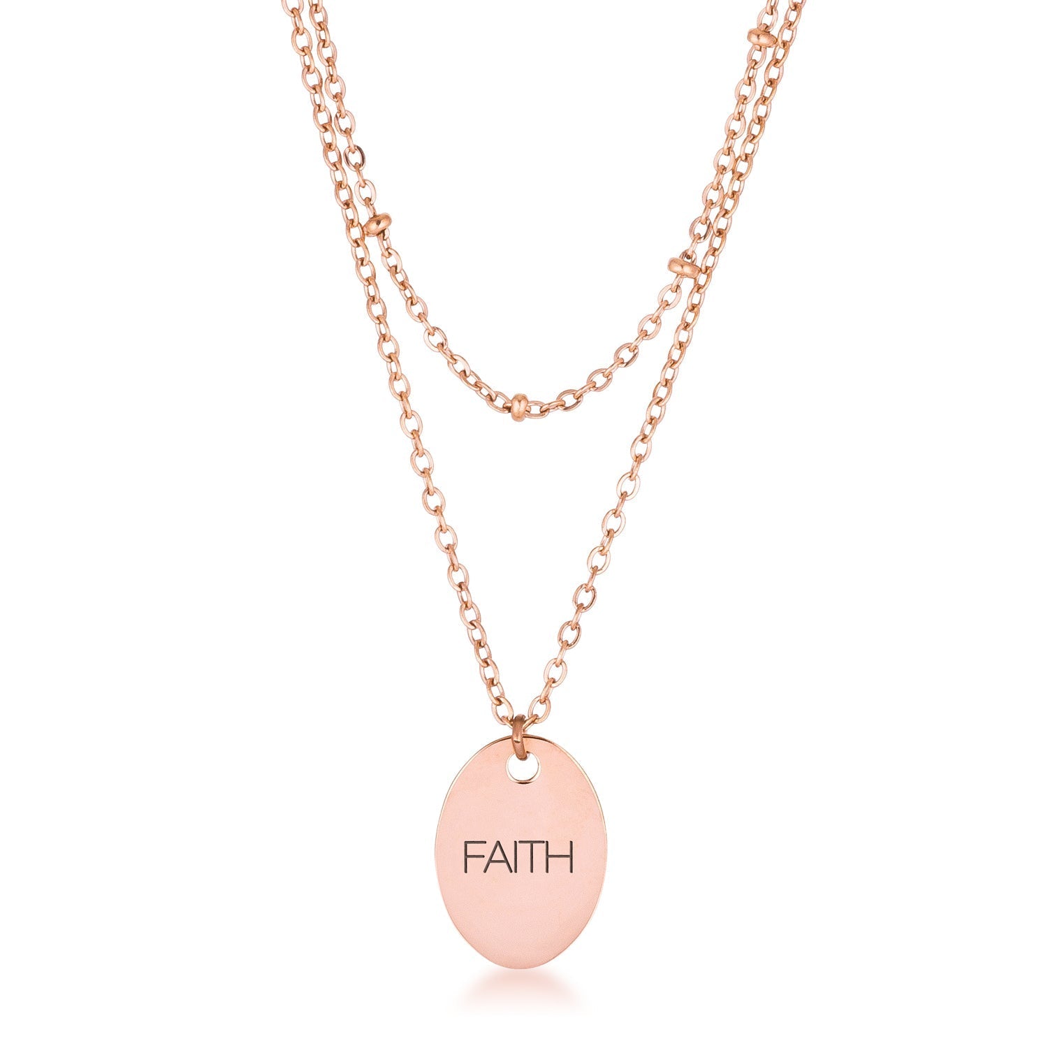 Double Chain FAITH Necklace Rose Gold