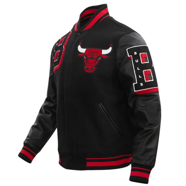 NBA Chicago Bulls Mash Up Black Varsity Full Zip Jacket for Fans