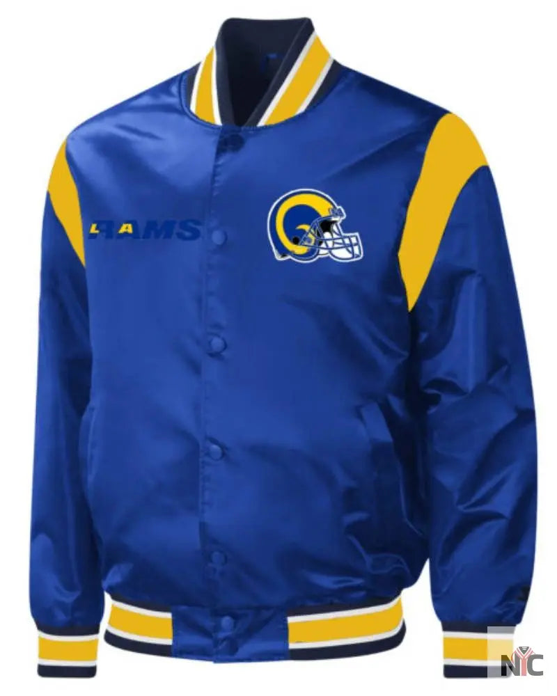 NFL La Rams Carneros Blue And Yellow Satin Jacket