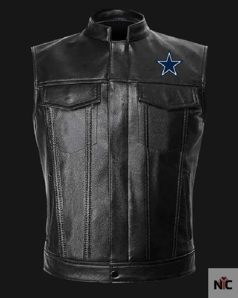 NFL Team Dallas Cowboys Black Leather Vest