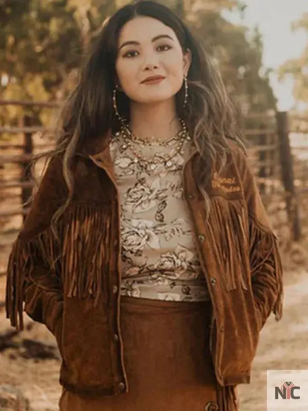NFR 2024 Ladies Suede Leather Brown Fringe Jacket