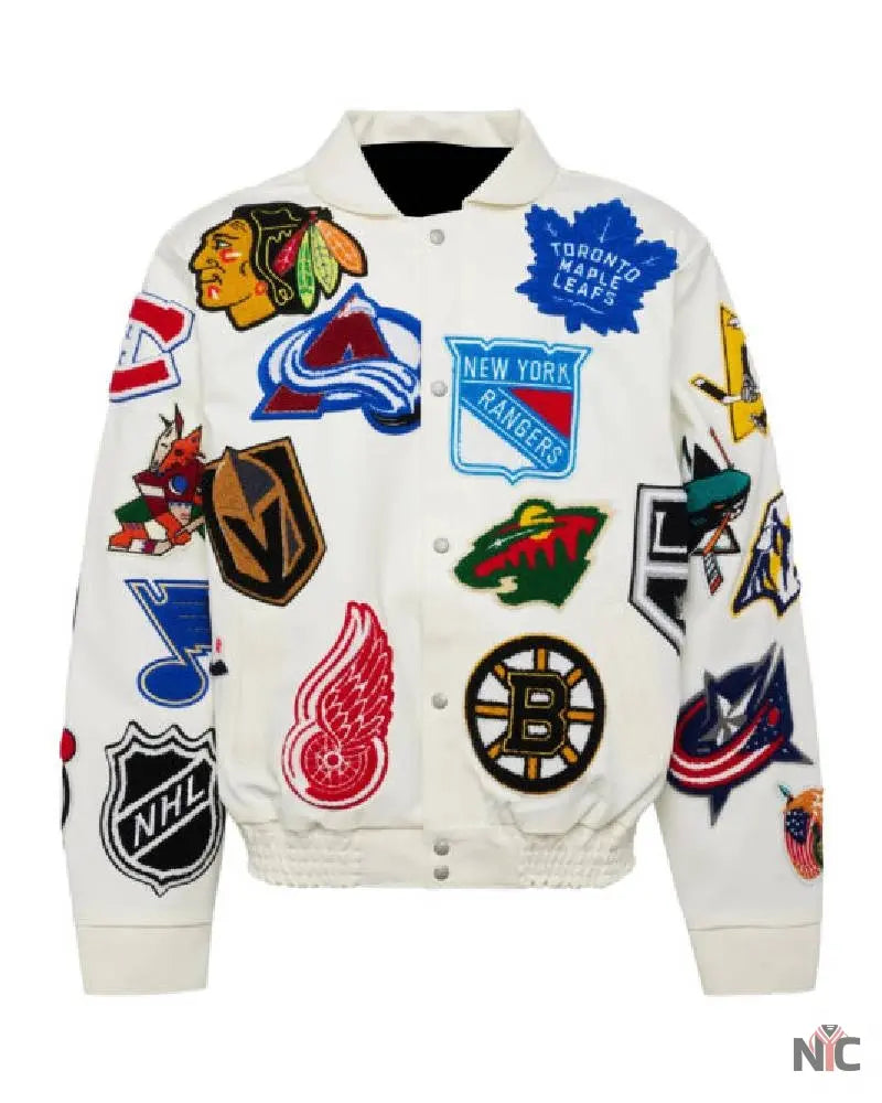 NHL White Collage Jeff Hamilton Leather Jacket