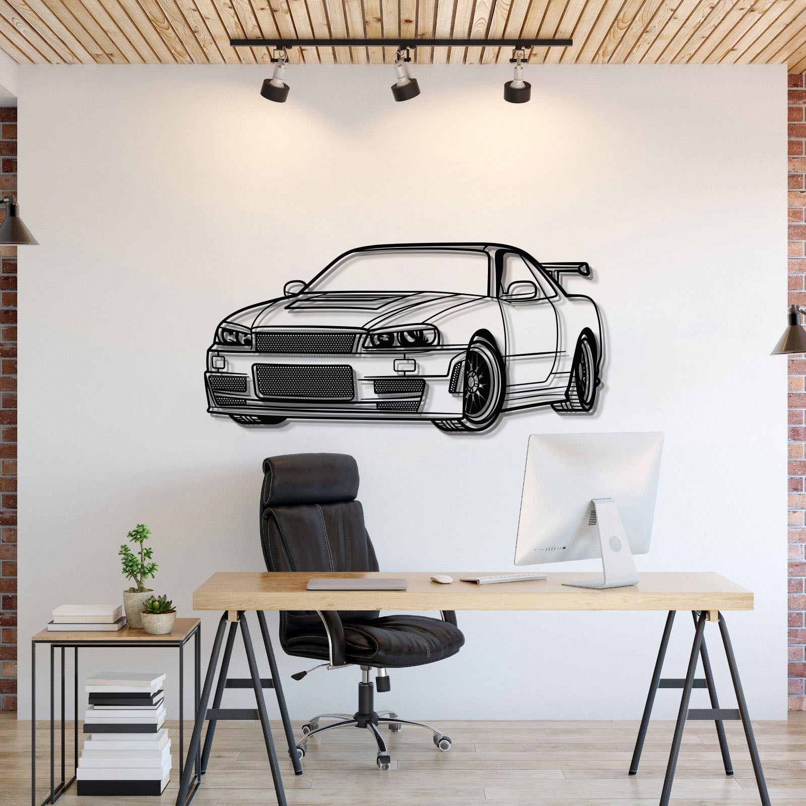 GT-R R34 Perspective Metal Car Wall Art - MT0457