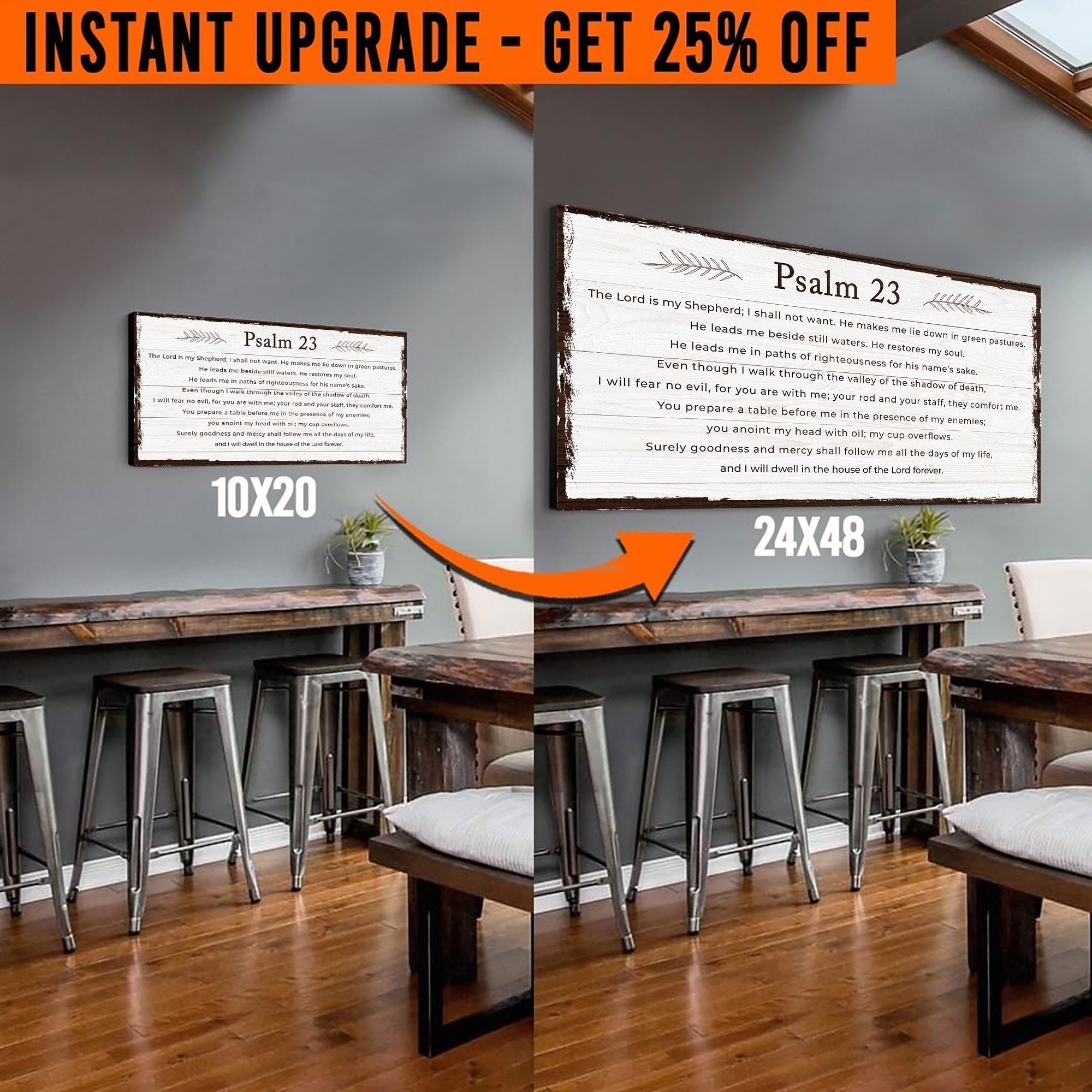 Upgrade Your 20x10 Inches &amp;#39;Psalm 23 - The Lord Is My Shepherd&amp;#39; (Style 1) Canvas To 24x48 Inches