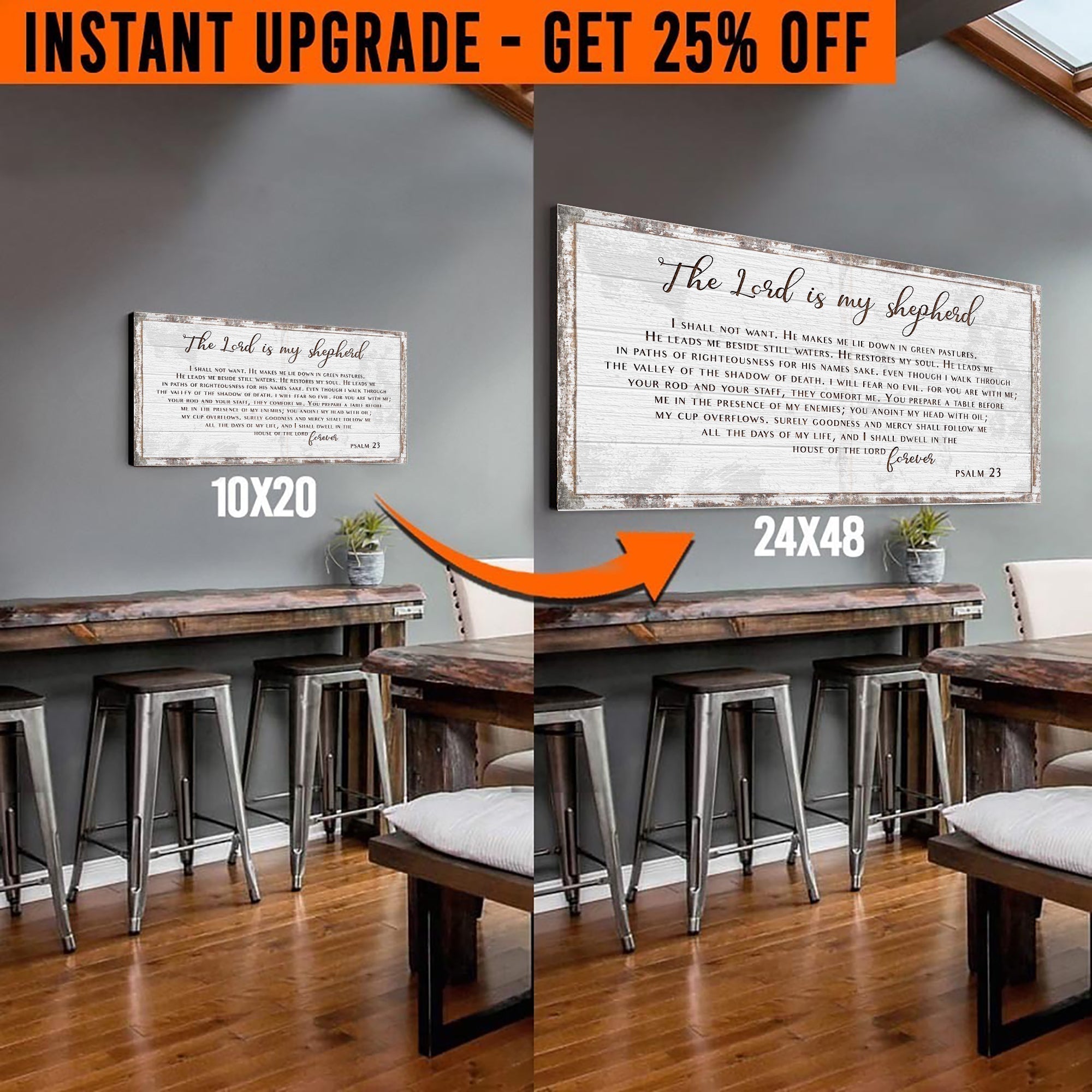 Upgrade Your 20x10 Inches &amp;#39;Psalm 23 - The Lord Is My Shepherd&amp;#39; Canvas To 48x24 Inches