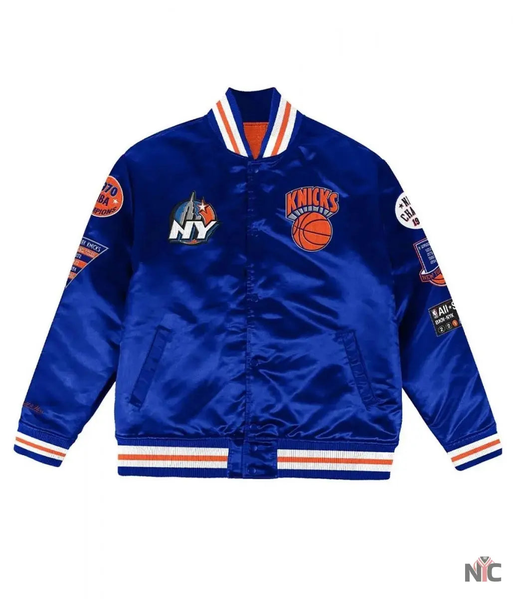 NY Knicks Champ City Bomber Satin Royal Blue Jacket