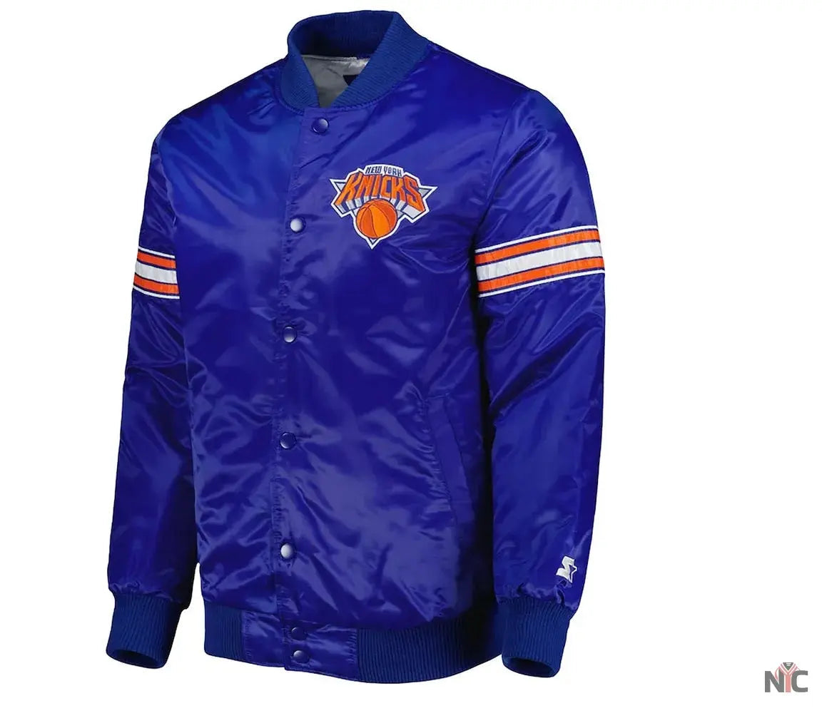 NY Knicks Pick &amp;amp; Roll Blue Satin Jacket